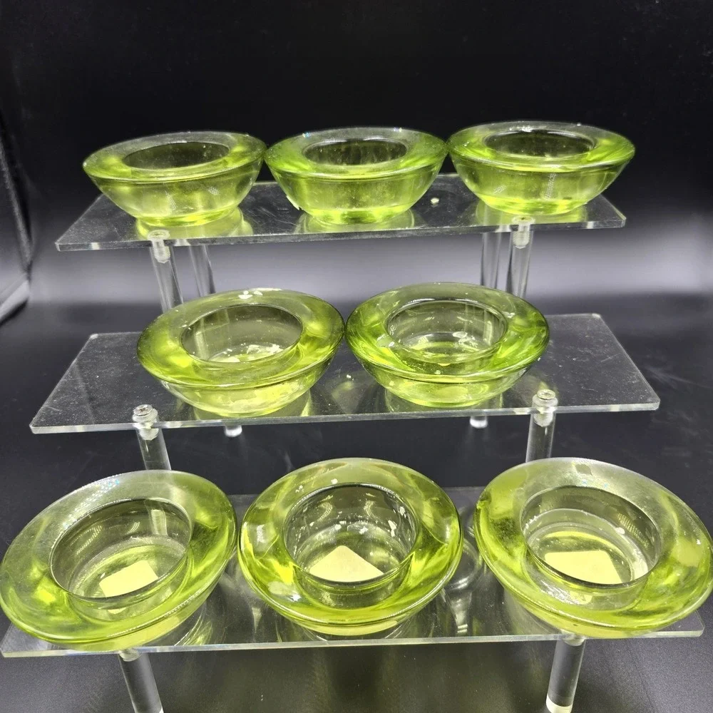 Crate & Barrel Lime Green Glass‎ Tea Light Candle Holders 3